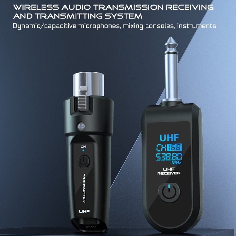 bộ thu phát tín hiệu không dây UHF cho micro điện thoại XLR dành cho đàn guitar cắm chơi với mixer âm thanh