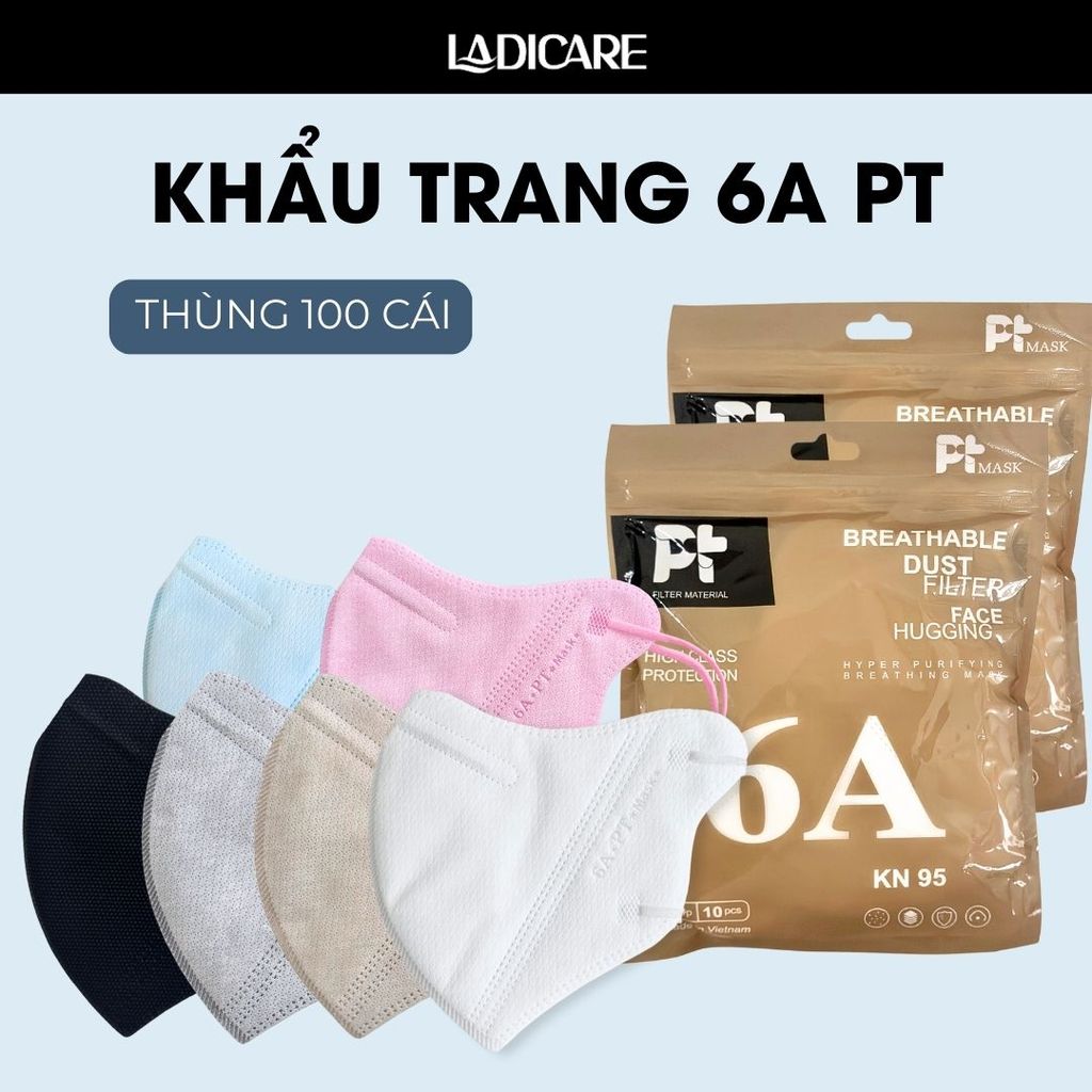 [Thùng 100 Chiếc] Khẩu trang 6A PT 4 lớp kháng khuẩn mẫu rộng che kín mặt