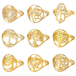 Nhẫn thép không gỉ thiết kế cây sự sống Celtic cho nữ, phù hợp lễ cưới và ban nhạc Wiccan