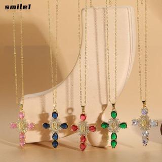 Vòng cổ chuỗi chữ O SMILE, Trang sức thời trang Ngày lễ tình nhân Mặt dây chuyền chữ thập Zircon, Phụ kiện tiệc màu vàng Phụ kiện trang sức Dây chuyền Choker