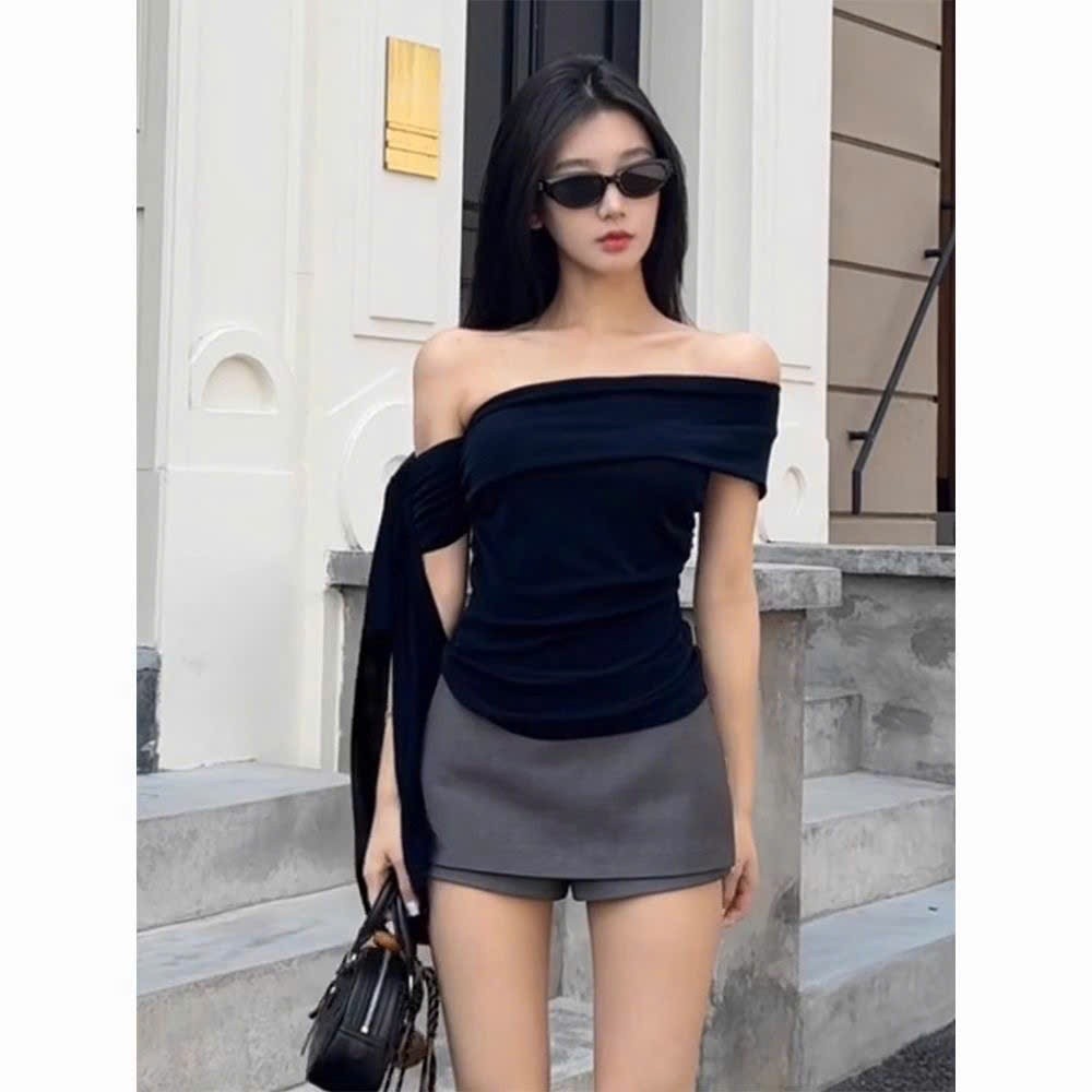 Áo lệch vai tay ngắn thiết kế dây dài cách điệu xu hướng hottrend hàng QCCC MT33 SP429