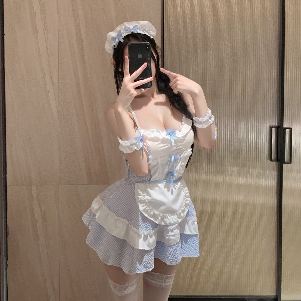 Đồ lót gợi cảm màu xanh ngọt ngào - Đồng phục quyến rũ cho người giúp việc và bộ đồ ngủ