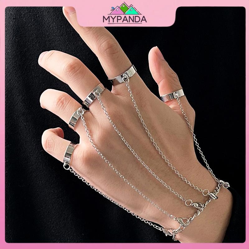 MYPANDA Punk Hình Học Dây Xích Vòng Tay và Nhẫn Cặp Đôi Quyến Rũ, Thời Trang - quà tặng hoàn hảo.