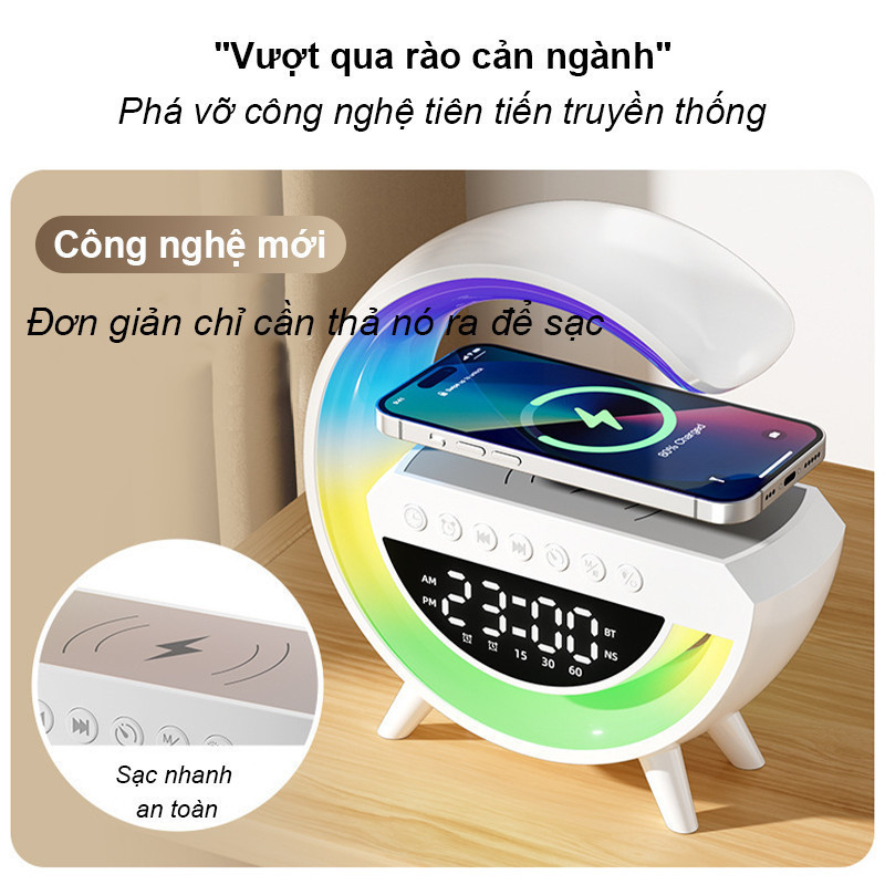 Loa Bluetooth thông minh sạc không dây, Đèn LED 13 màu nháy theo nhạc, Âm thanh stereo siêu hay