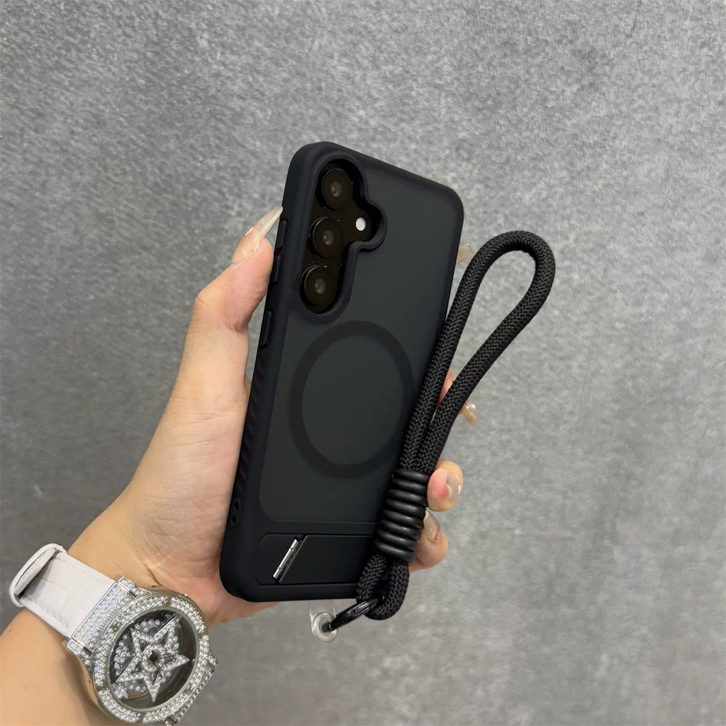 Từ tính da cảm thấy khung vô hình chống rơi thích hợp cho Samsung Galaxy S24 S25 Vỏ điện thoại dây đeo tay S24 s25 Plus S23 24 25 Ultra S25 edge Vỏ bảo vệ chống rơi