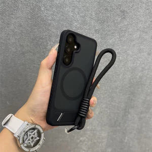 Từ tính da cảm thấy khung vô hình chống rơi thích hợp cho Samsung Galaxy S24 S25 Vỏ điện thoại dây đeo tay S24 s25 Plus S23 24 25 Ultra S25 edge Vỏ bảo vệ chống rơi