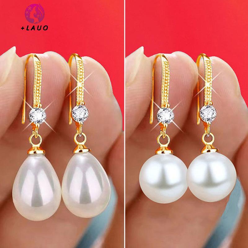 Trang sức nữ giọt nước ngọc trai đỏ trắng tròn, bông tai cưới sang trọng - quà tặng lễ tình nhân và đính hôn từ Springevenstar