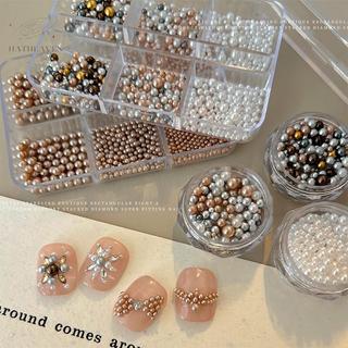 [hatheaven] Móng tay Charms Trang trí ngọc trai Kích thước hỗn hợp Túi đầy màu sắc DIY Móng tay có thể đeo được Ngọc trai tròn Đá quý móng tay Thủ công đẹp