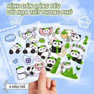 Sticker gấu trúc mini 10 miếng trong suốt, hình dán cute trang trí cốc bình nước sổ tay vật dụng cá nhân