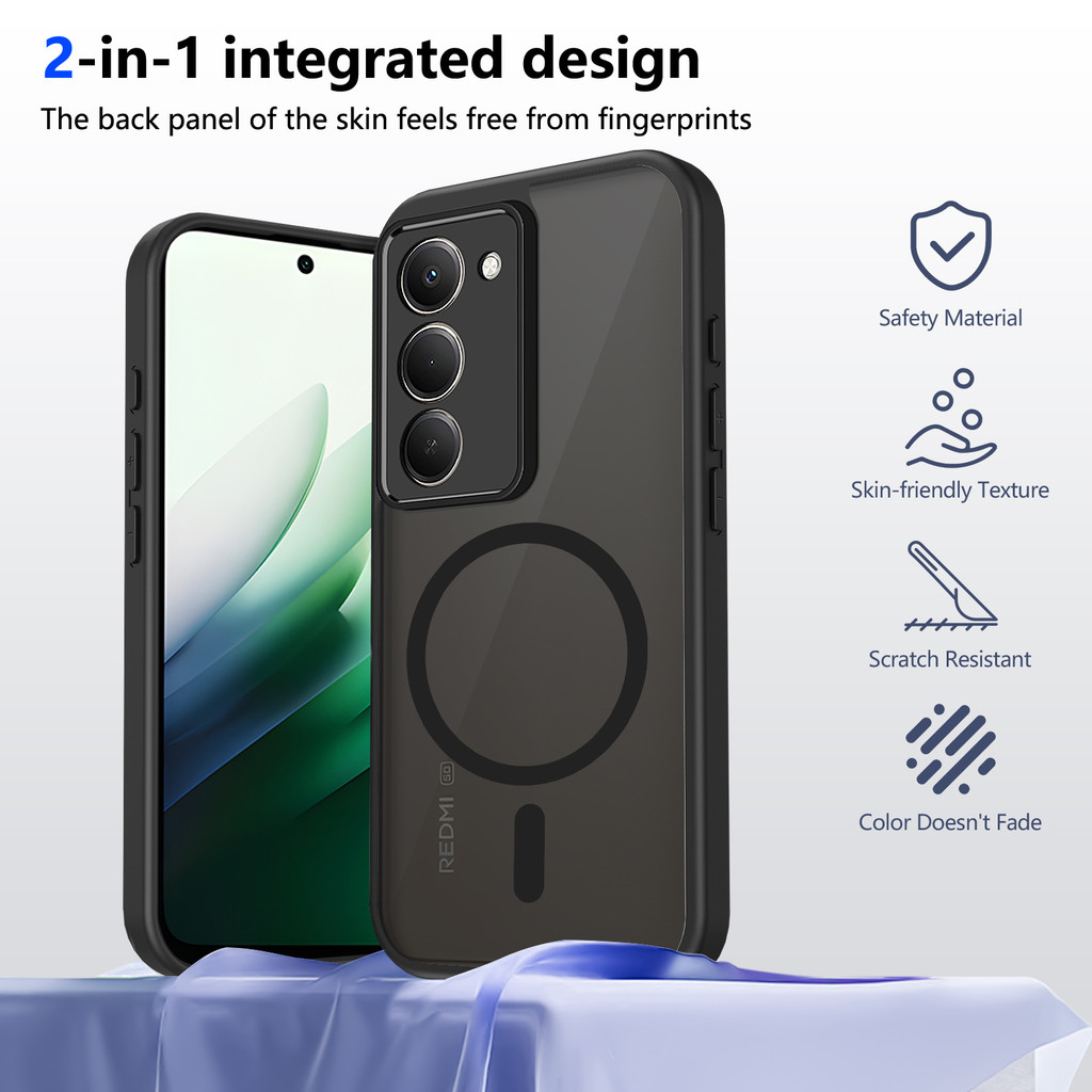 Ốp lưng Redmi 15 5G Vỏ thu hút từ tính màu đen mờ cho ốp điện thoại Redmi 15 5G