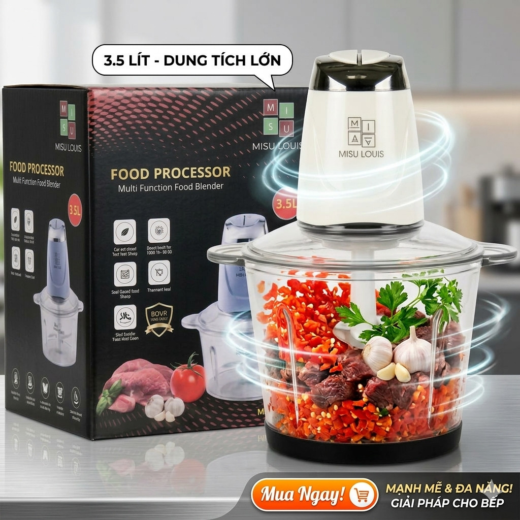 Máy Xay MiSu 3.5L Cối Thủy Tinh Chính Hãng - Máy Xay Mạnh Mẽ - 4 Lưỡi Dao Kép Sắc Bén