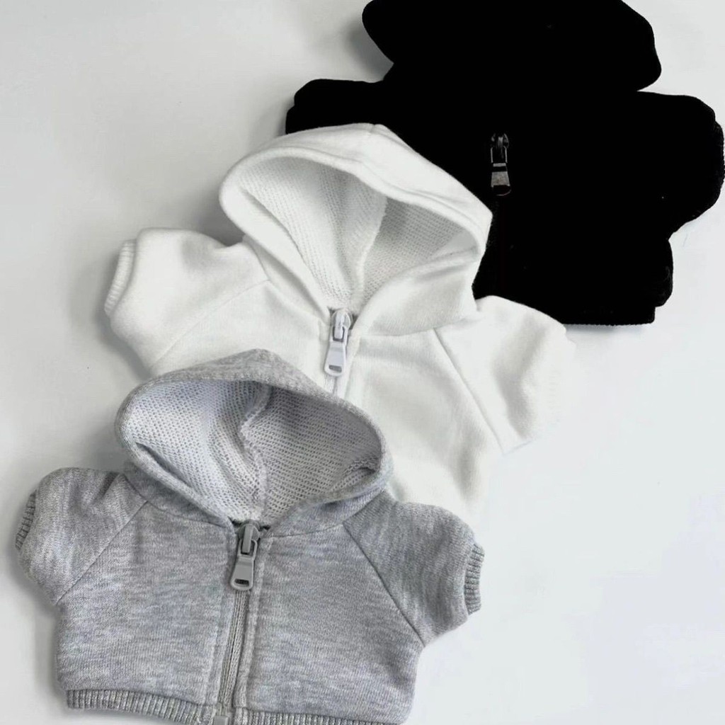 10cm Cotton Quần Áo Búp Bê Quần Áo Cho Bé Không Thuộc Tính Dạo Phố Có Mũ Trùm Đầu Áo Đen Trắng Xám Nghệ Thuật Đơn Giản Quần Áo Bé 3.14