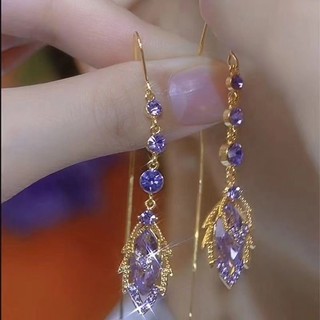 Bông tai tua rua dài thạch anh tím, sang trọng và siêu lấp lánh