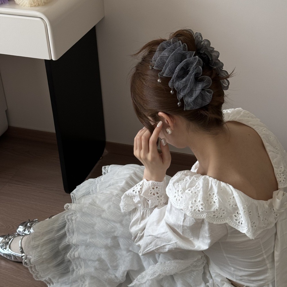 Kẹp Tóc Cá Mập Mờ Gạc Lông Tơ Pha Lê - Thiết Kế Thời Trang Cho Nữ