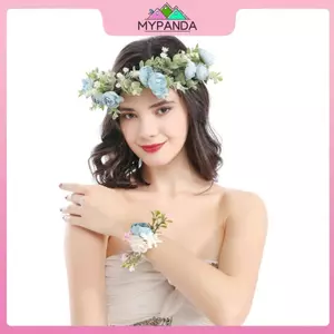 MYPANDA Lá xanh hoa Thái boho dành cho lễ hội và đám cưới, phù hợp tiệc sân vườn lãng mạn - Phụ kiện tóc