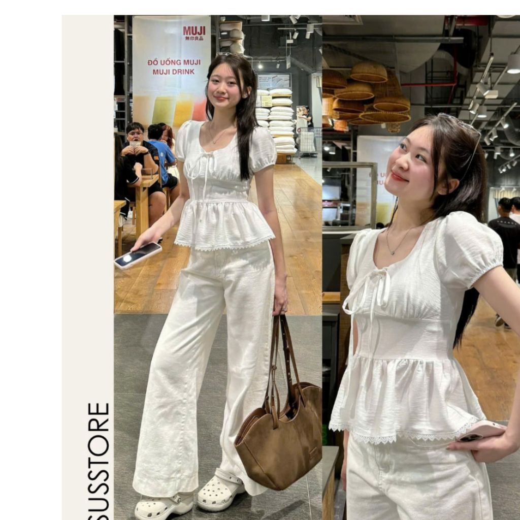 Áo Kiểu Nơ Buộc Bo Eo Tay Bồng Pha Ren A31177 Thời Trang Nữ Bigsize - Sam Botique