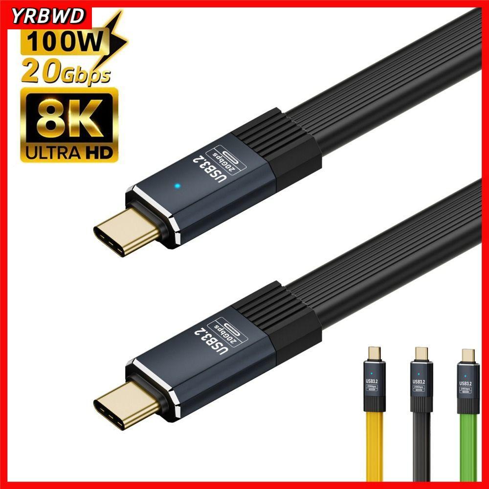 Cáp YRBWD USB 3.2 Type-C, Dây sạc nhanh USB-C phẳng 8K @ 60Hz, Chip Emark chuyên nghiệp 20 / 50 / 80cm 20Gbps Dây OTG cho điện thoại di động 15 Max