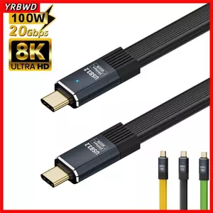 Cáp YRBWD USB 3.2 Type-C, Dây sạc nhanh USB-C phẳng 8K @ 60Hz, Chip Emark chuyên nghiệp 20 / 50 / 80cm 20Gbps Dây OTG cho điện thoại di động 15 Max