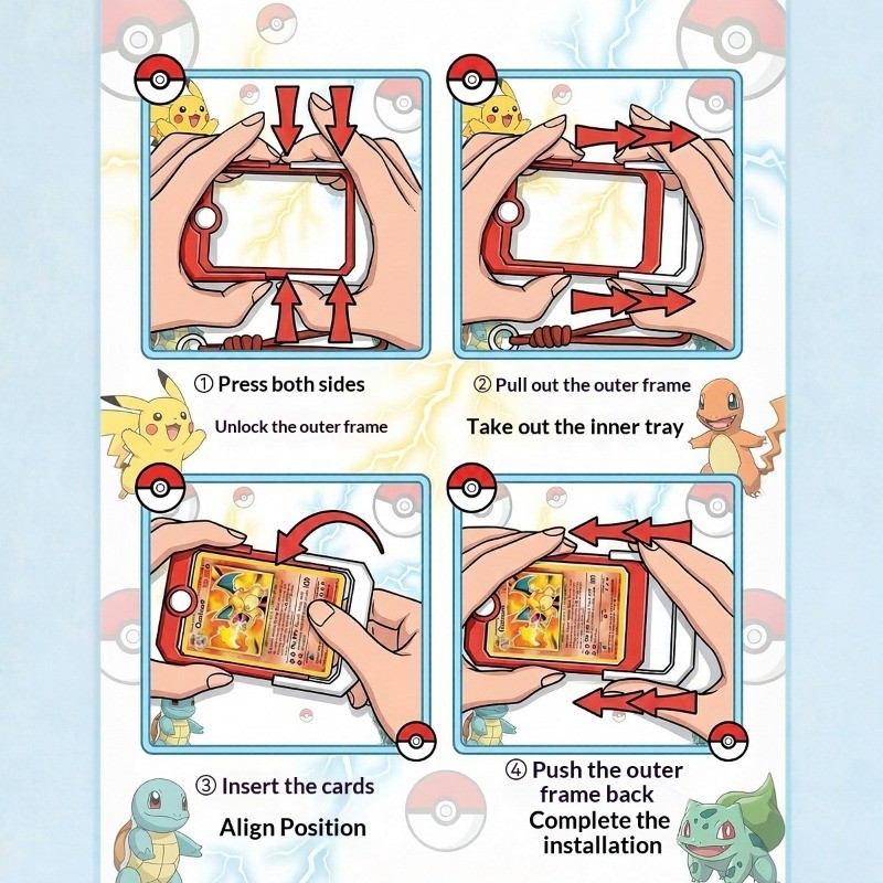 Bộ thẻ Pokemon PTCG, Hộp lưu trữ phụ kiện treo thẻ Pokeball, Bộ thẻ hiển thị, Hộp lưu trữ thẻ Bộ sưu tập trò chơi Hộp lưu trữ thẻ