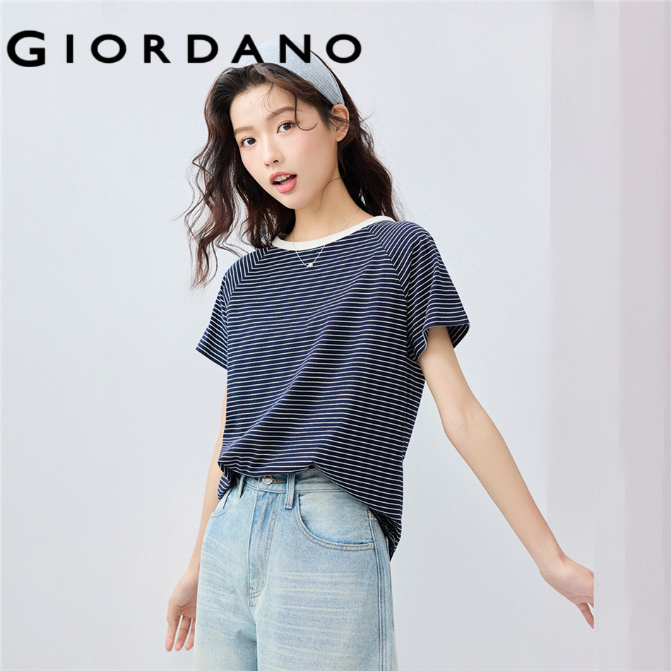 GIORDANO WOMEN Cotton striped short raglan sleeve tee 13326311
