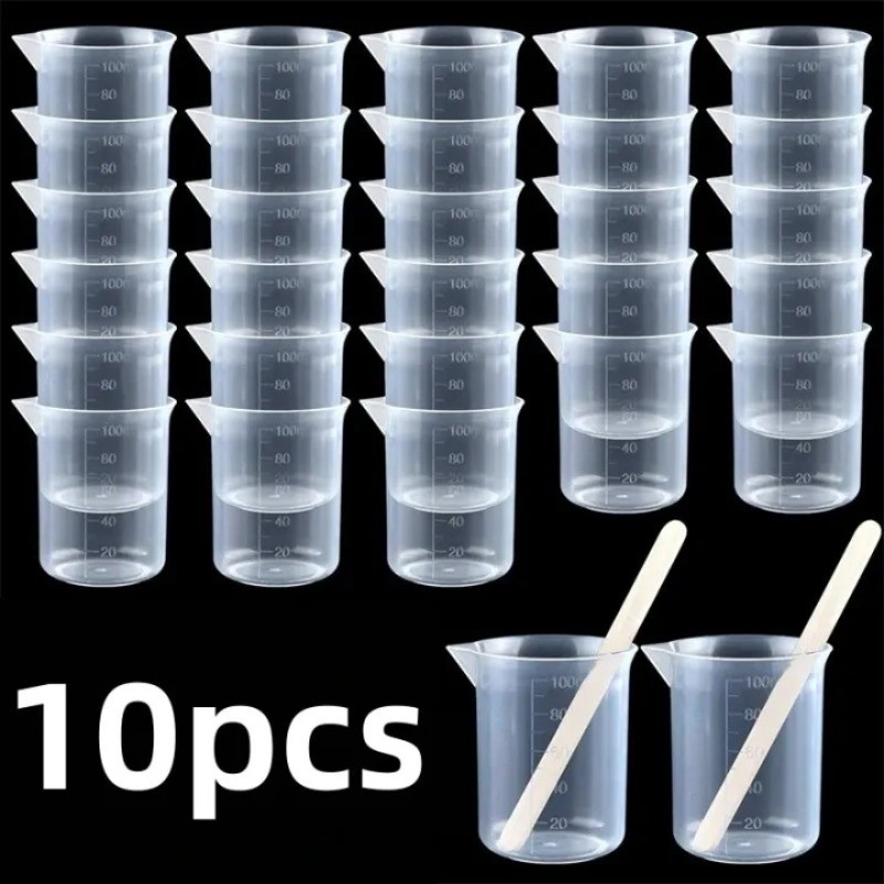 1-10 Cái 100ML Cốc Đo Nhựa Trong Suốt / Cốc Phòng Thí Nghiệm Tốt Nghiệp Cốc Bình Lỏng