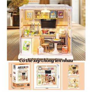 Mô hình nhà búp bê DIY – Lắp ghép có đèn LED – 6 mẫu bếp/phòng/tiệm – Dễ ráp, xếp chồng –Cho trẻ 14+ – Quà tặng sáng tạo