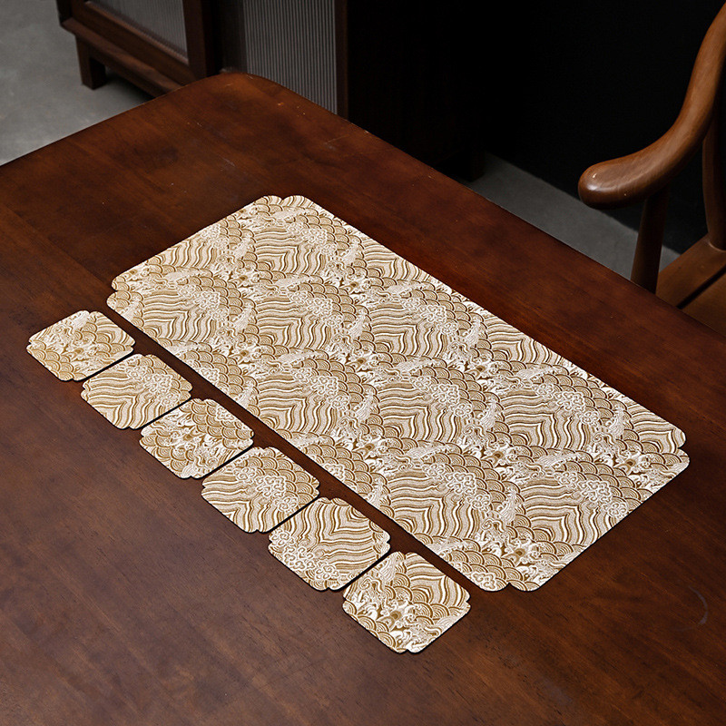 Jacquard Cloud Thổ Cẩm Bàn Trà Nhỏ Khăn Trà Thiền Bàn Vải Nghệ Thuật Bong Bóng Khô Chống Thấm Nước Cách Nhiệt Trà Thảm Mới Trung Quốc Bàn Thảm