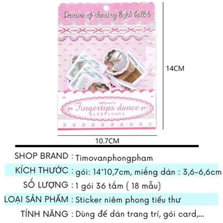 Sticker Niêm Phong Nơ Tiểu Thư 36 Miếng Cắt Sẵn Ballet Core Vintage Timo ST23