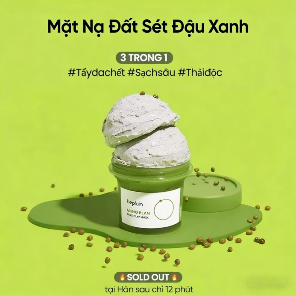 [DAILY] Mặt nạ đất sét đậu xanh Beplain 120ml làm sạch sâu lỗ chân lông, hút dầu thừa, giảm mụn đầu đen, da mịn thoáng,