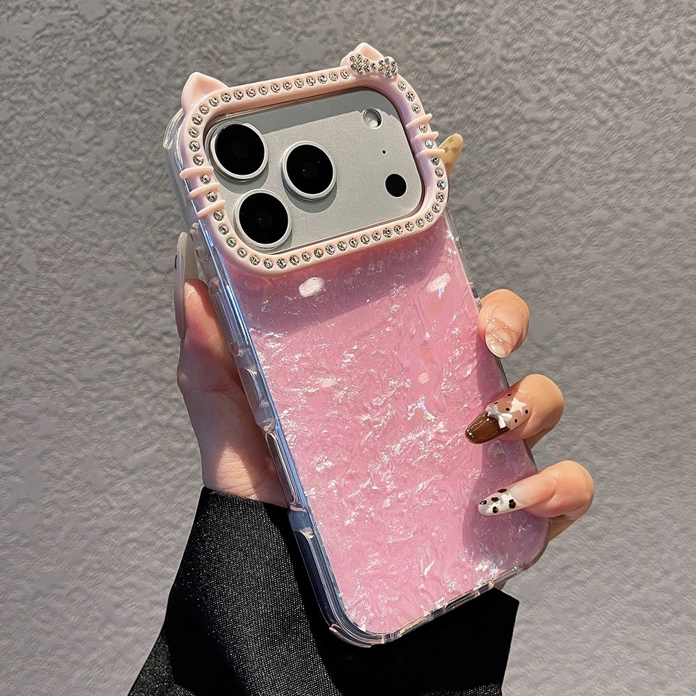 Vỏ Đơn Giản Kim Cương Tai Mèo Acrylic Ốp Lưng Điện Thoại iPhone 17 Pro Max 16 15 14 13 Vỏ Bảo Vệ Chống Sốc