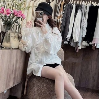 Áo Sơ Mi Nữ Trắng Chiết Eo Đính Đá Sang Trọng Tôn Dáng Hot Trend