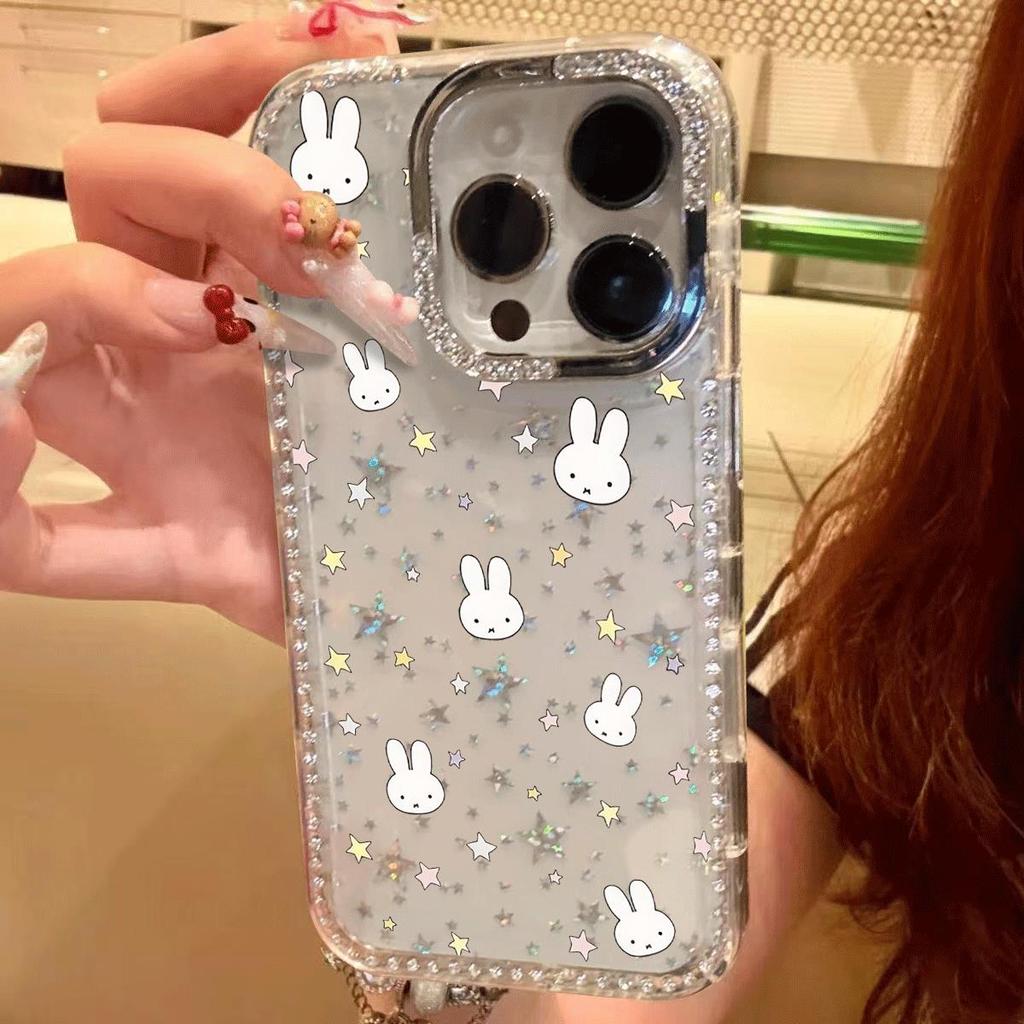 Xe Hơi Hạt Star Dancing Rabbit Bao Da 16 iPhone 17 Bao Da Bóng Kim Sao 14/13/11 Pro