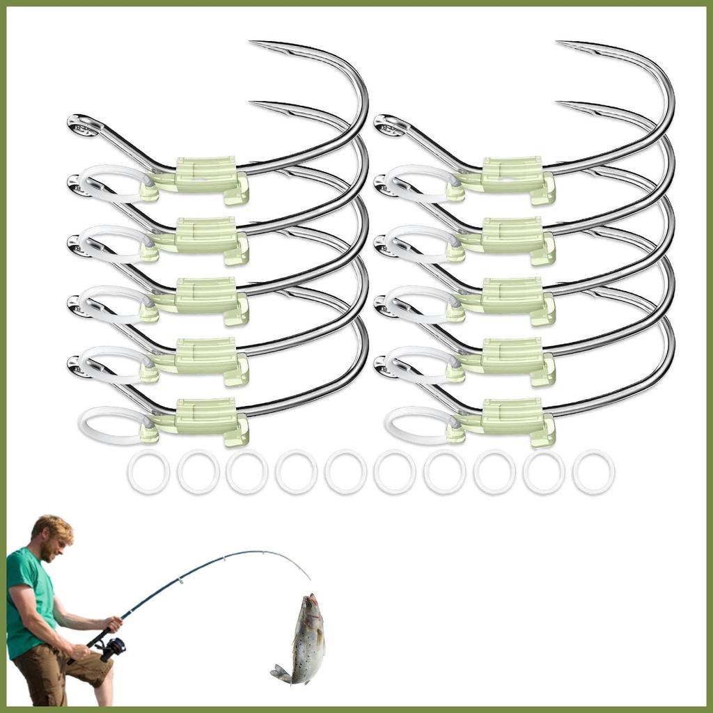 Móc câu tôm dạ quang bộ 10 chiếc, thép carbon, có lỗ đựng muối