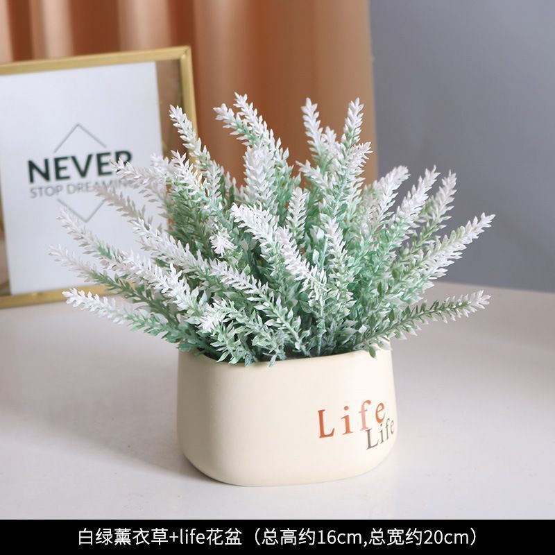 [Sẵn Sàng] Chậu Hoa Giả Trang Trí Để Bàn Mini Decor Phòng Khách Tủ Lạnh Phong Cách Hàn Quốc Chậu Hoa Thành Phẩm Kèm Bình Nhựa "Life" Cao Cấp