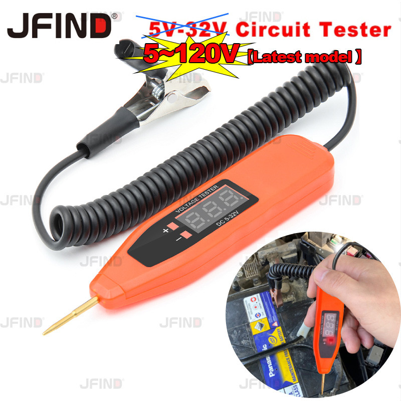 [Mẫu mới nhất] Màn hình kỹ thuật số LCD 5-120V Bút kiểm tra mạch điện áp cho ô tô và xe máy Dụng cụ chẩn đoán kiểm tra đầu dò điện