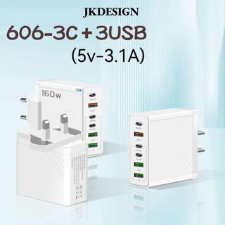 Phích cắm sạc JKDESIGN 160W, 6 cổng có bộ sạc điện thoại LED, Bộ sạc đa năng PD QC3.0 EU / US / UK cho / /
