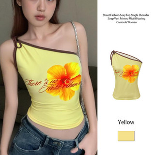 Nova-Áo kiểu đường phố x thời trang gợi cảm, áo ba lỗ một vai, áo hai dây in họa tiết hở eo dành cho nữ.