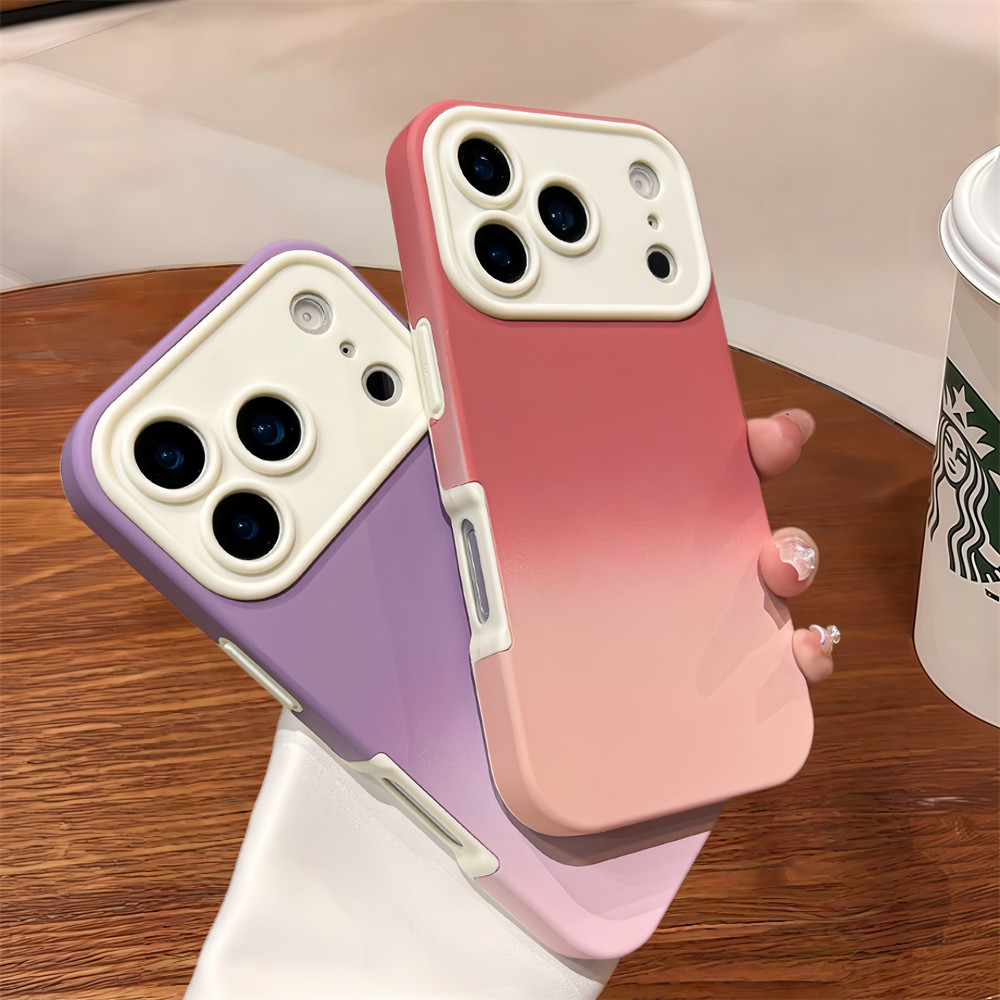 Ốp điện thoại cảm giác da gradient màu cho iPhone 17 Pro Max 13 14 15 16 pro max Bao gồm tất cả bảo vệ ống kính máy ảnh vỏ mềm Vỏ bảo vệ vỏ điện thoại