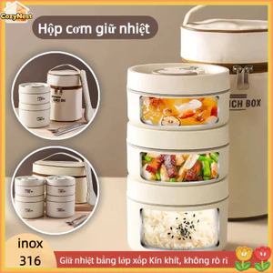 Hộp cơm giữ nhiệt inox 316 cao cấp kèm túi – chống rò rỉ, cách nhiệt tốt, văn phòng/trường học