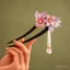 Kẹp Tóc Handmade Phong Cách Trung Hoa - Lụa Nhung và Gỗ Đàn Hương, Họa Tiết Hoa, Phụ Kiện Cho Hanfu Hàng Ngày