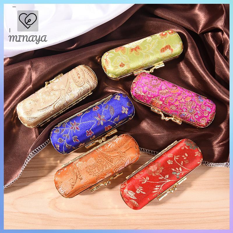 [MINAYA] Retro Thổ Cẩm Thêu Hoa Thiết Kế Hộp Đựng Son Môi Có Gương Son Môi Giá Đỡ VN