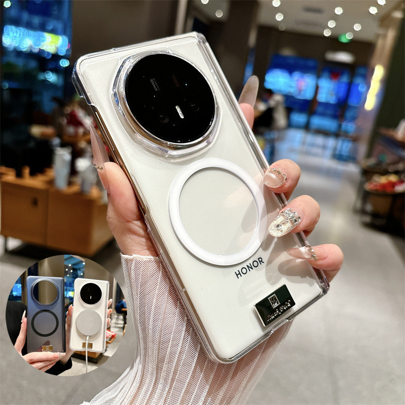 Ốp điện thoại trong suốt trục trung tâm từ tính mạnh mẽ cho Honor Magic V5 V3 V2 Vỏ chống sốc