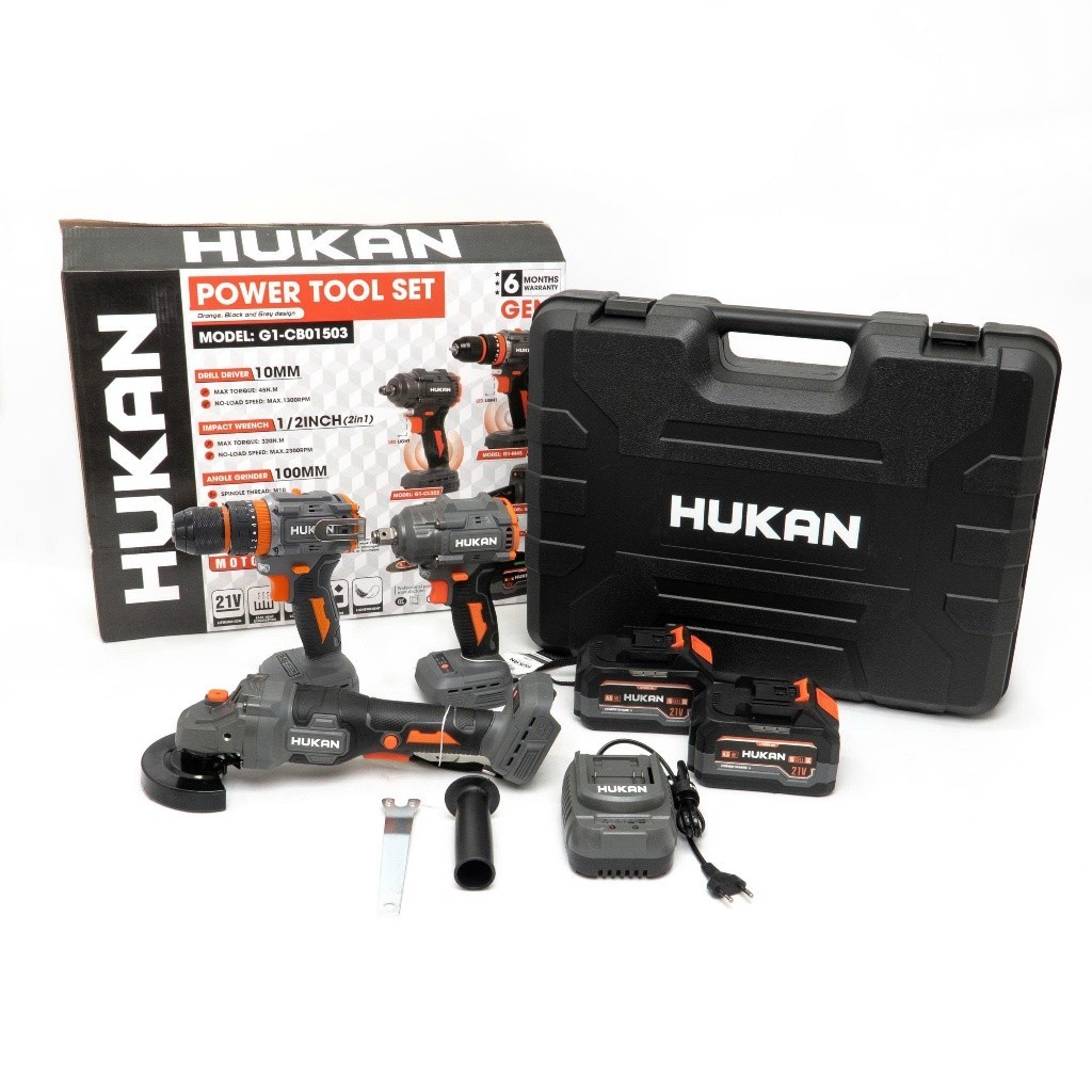 Combo HUKAN G1-CB01503, Thân máy khoan pin + Thân máy siết bulong pin + Thân máy mài pin
