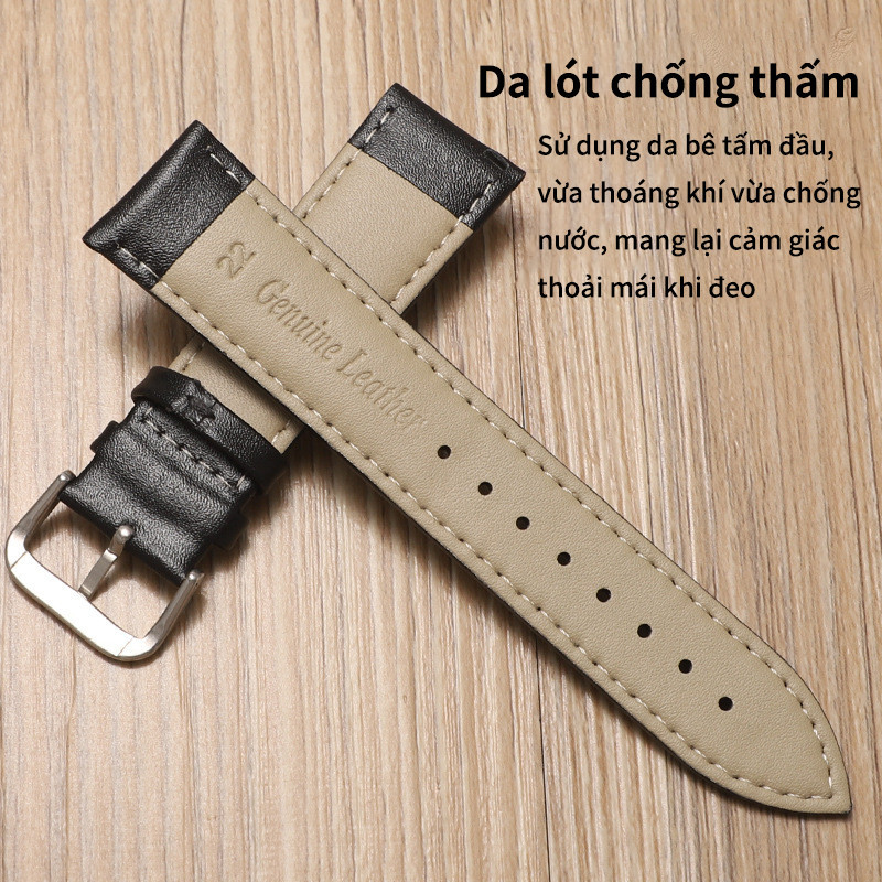 Dây da đồng hồ nam nữ cực mềm đủ size 20mm da mềm thay dây đeo hằng ngày Dây da đồng hồ nam nữ