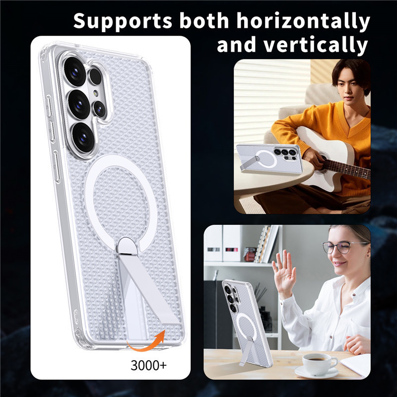 Ốp Điện Thoại Lưới Rỗng Cho Samsung S25 S24 S23 S22 Ultra / Plus S24FE S25EDGE Tản Nhiệt Vỏ Bảo Vệ Từ Tính Giá Đỡ Kim Loại Vỏ Chống Rơi