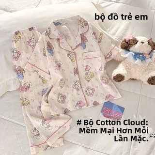 Bộ đồ ngủ cho bé – Áo cài nút tay ngắn quần dài cotton, hình Hello Kitty dễ thương