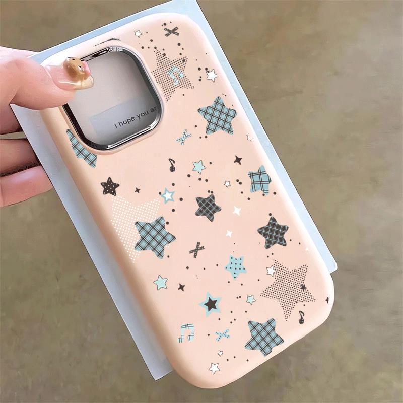 Màu xanh kiểm tra ngôi sao nhỏ cho 16 17 trường hợp điện thoại 14 15 11 Mũm mĩm iPhone 13 khung kim loại 7p 8p