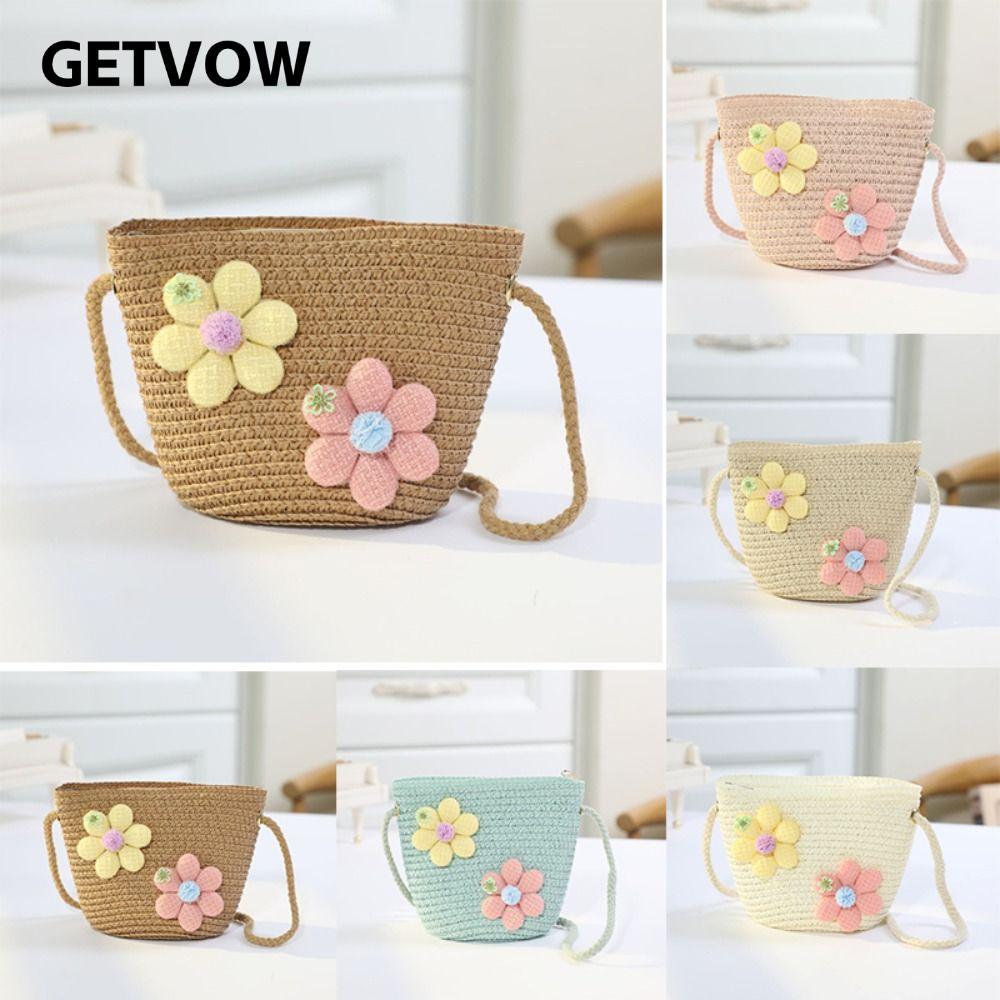 GETVOW Kid Messenger Túi, Dây Kéo Ảnh Đạo Cụ Bé Gái Túi Ống Hút Hoa, Handmade Dệt Ví Đựng Tiền Xu Giỏ Đựng Túi Xách Đeo Ngang