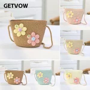 GETVOW Kid Messenger Túi, Dây Kéo Ảnh Đạo Cụ Bé Gái Túi Ống Hút Hoa, Handmade Dệt Ví Đựng Tiền Xu Giỏ Đựng Túi Xách Đeo Ngang