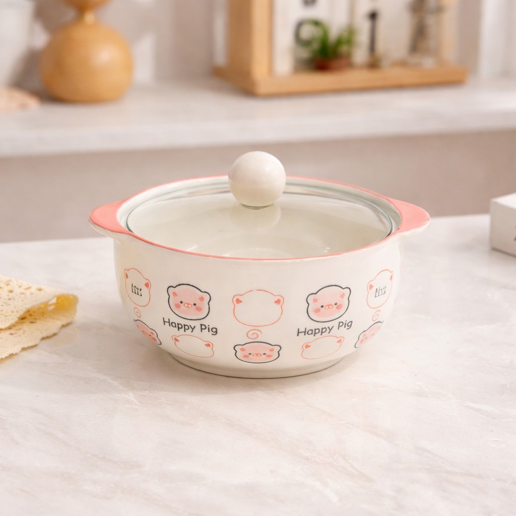 Tô Ăn Mỳ Ăn Cơm Sứ 800ml Có Nắp Kính – Bát Tô Cute Dùng Hàng Ngày, Decor Bàn Ăn